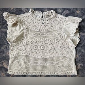 Ollari Dori Ruffle-Sleeve Crochet Top